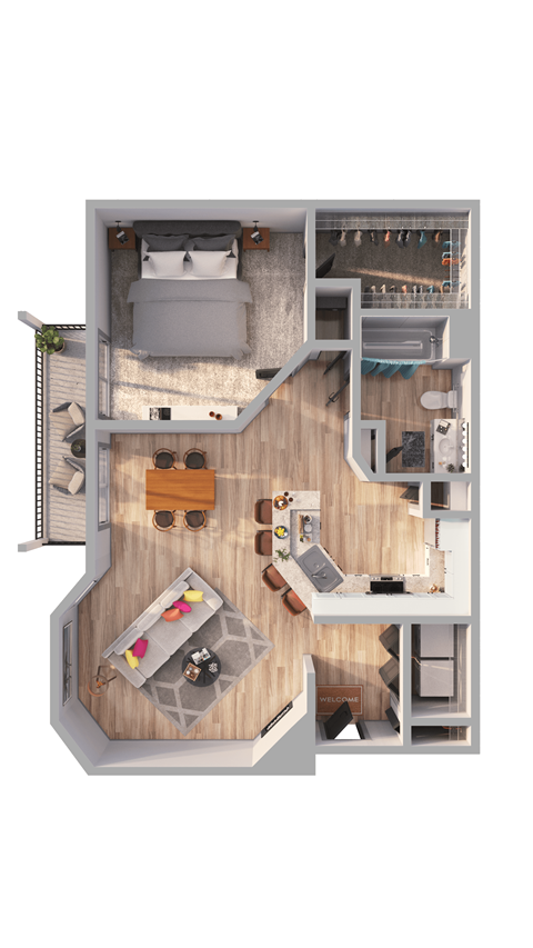 1 Bed 1 Bath Floor Plan | 940 Sq. Ft. at Ashford Belmar Apartments, Lakewood, CO
